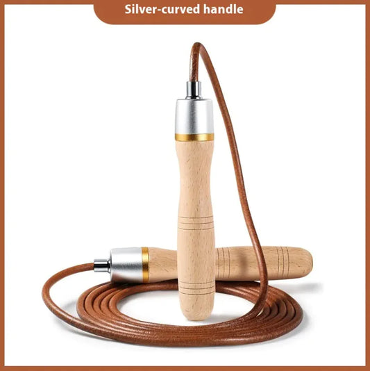 Fitness Weight Loss Cowhide String Beech Handle Skipping Rope